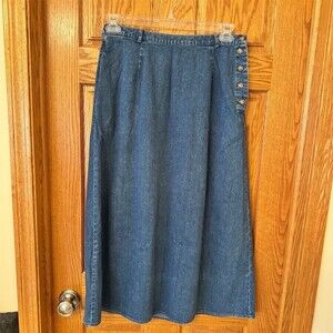 Talbots Skirt Womens Size 12 Blue Denim A-Line Midi Side Button Casual